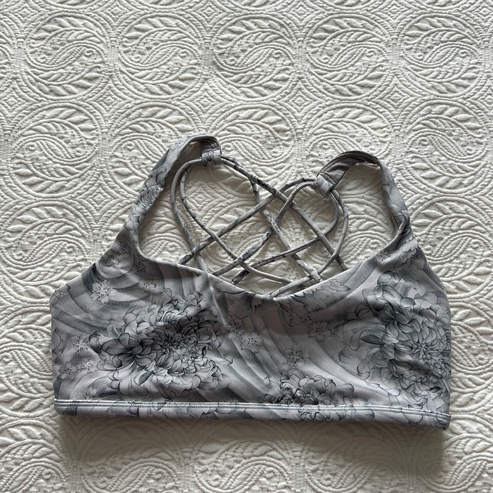 COPY - Lululemon Gray Flower Print Strappy Sportsbra